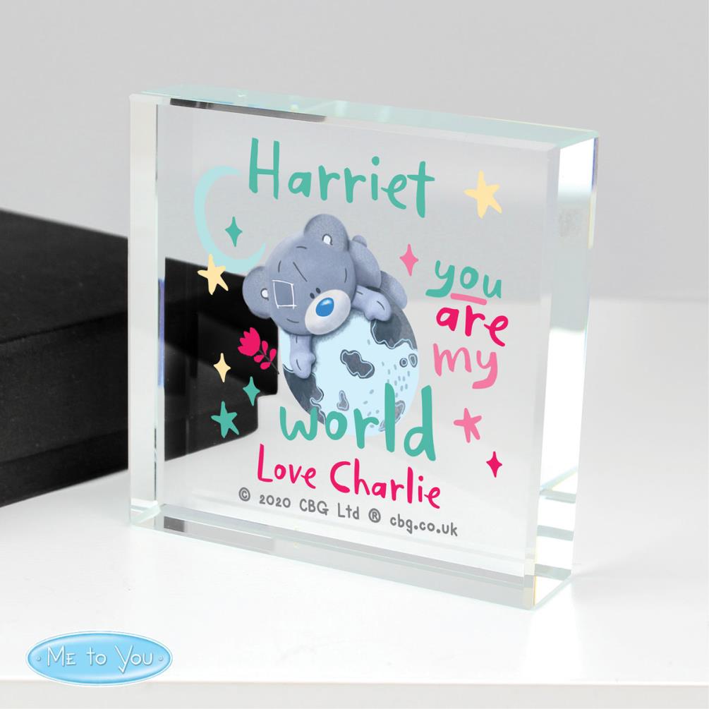 Personalised You Are My World Me to You Large Crystal Block Extra Image 1